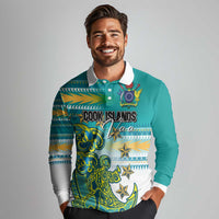 Personalised Cook Islands Va'a Race Long Sleeve Polo Shirt Te Tatau Tattoos Sporty Style Turquoise Color - Polynesian Pride