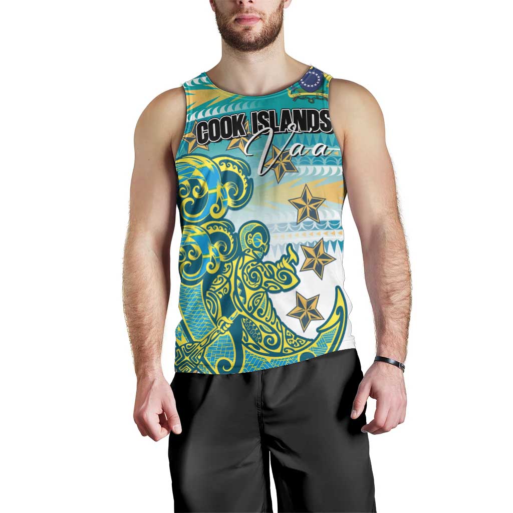 Personalised Cook Islands Va'a Race Men Tank Top Te Tatau Tattoos Sporty Style Turquoise Color - Polynesian Pride