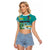 Personalised Cook Islands Va'a Race Raglan Cropped T Shirt Te Tatau Tattoos Sporty Style Turquoise Color - Polynesian Pride