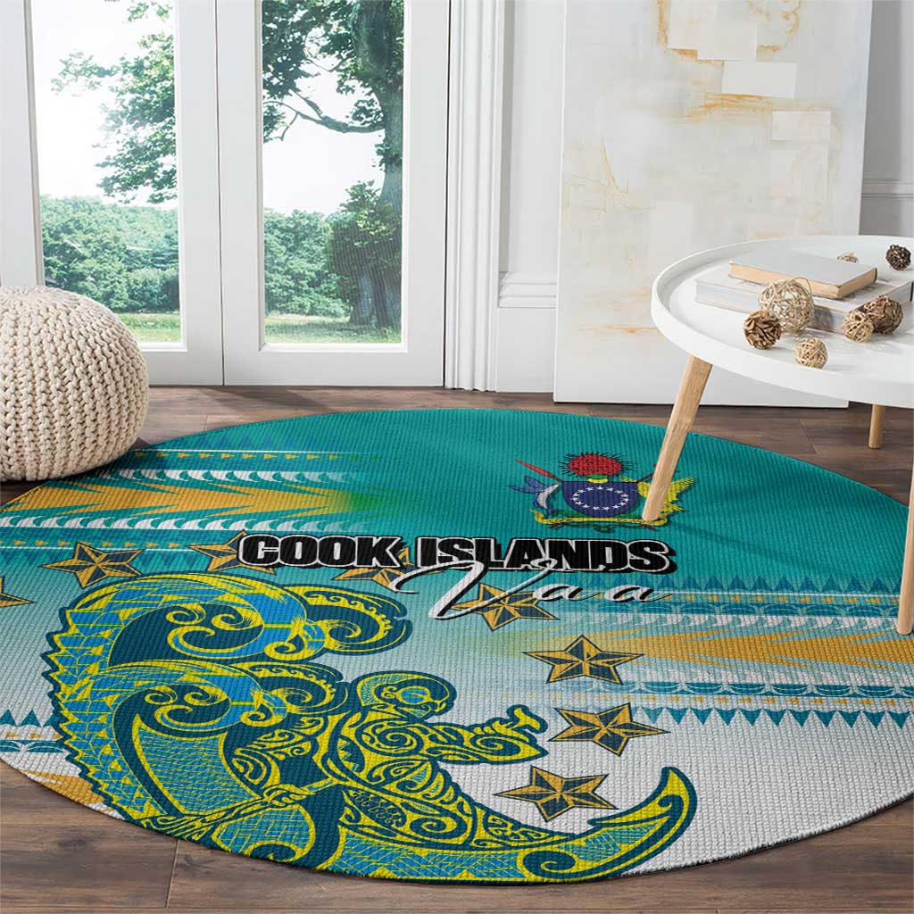 Cook Islands Va'a Race Round Carpet Te Tatau Tattoos Sporty Style Turquoise Color - Polynesian Pride