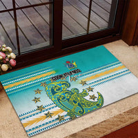 Cook Islands Va'a Race Rubber Doormat Te Tatau Tattoos Sporty Style Turquoise Color - Polynesian Pride