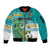 Personalised Cook Islands Va'a Race Sleeve Zip Bomber Jacket Te Tatau Tattoos Sporty Style Turquoise Color - Polynesian Pride