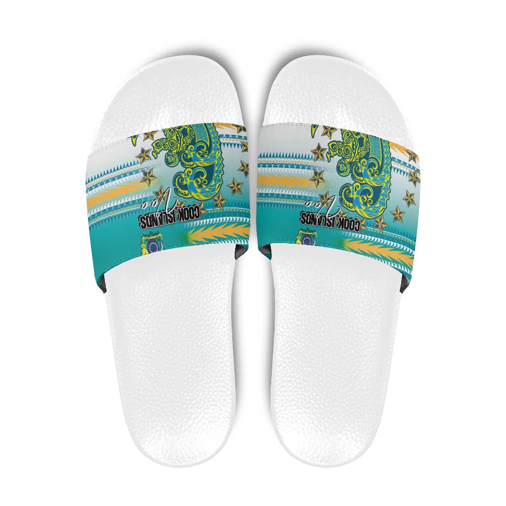 Cook Islands Va'a Race Slide Sandals Te Tatau Tattoos Sporty Style Turquoise Color - Polynesian Pride
