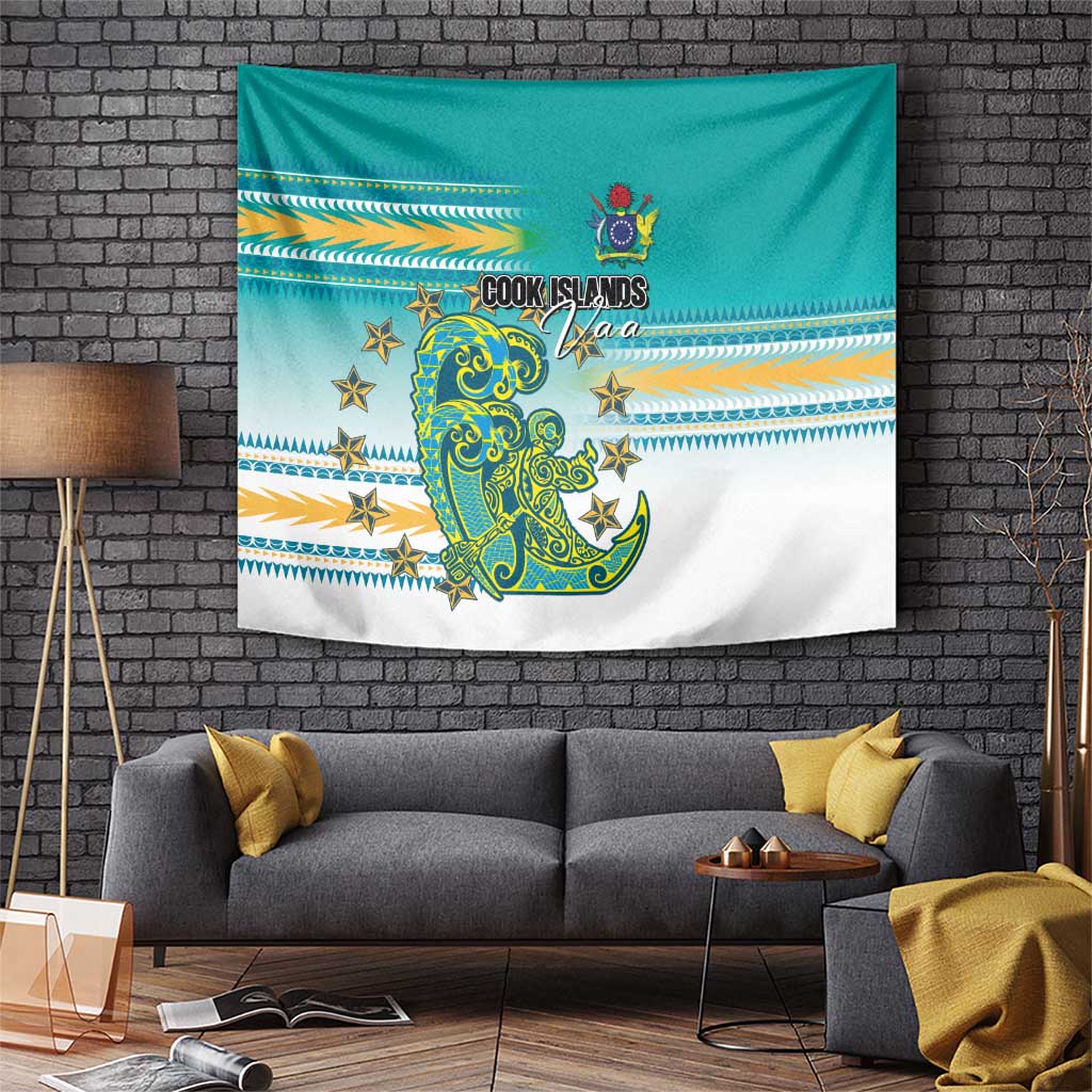 Cook Islands Va'a Race Tapestry Te Tatau Tattoos Sporty Style Turquoise Color - Polynesian Pride