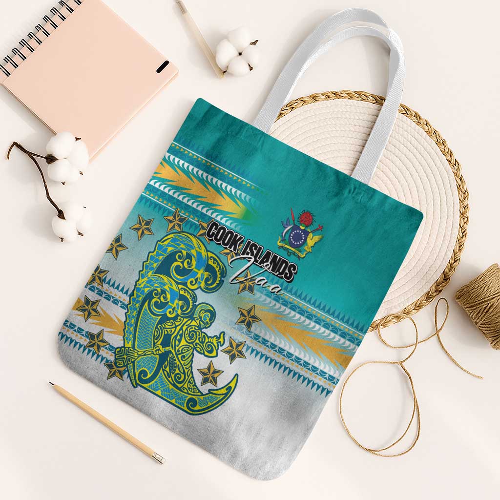 Cook Islands Va'a Race Tote Bag Te Tatau Tattoos Sporty Style Turquoise Color - Polynesian Pride