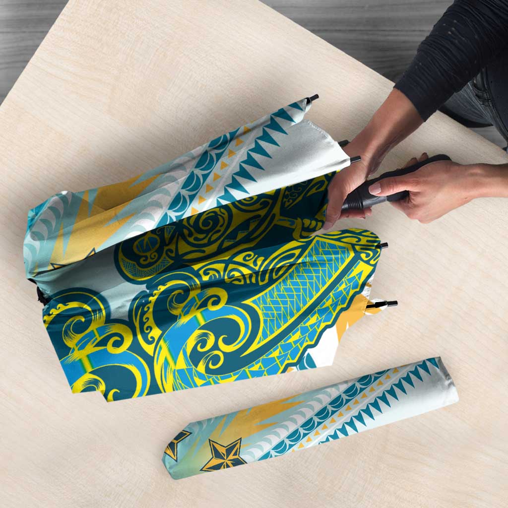 Cook Islands Va'a Race Umbrella Te Tatau Tattoos Sporty Style Turquoise Color - Polynesian Pride