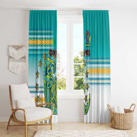 Cook Islands Va'a Race Window Curtain Te Tatau Tattoos Sporty Style Turquoise Color - Polynesian Pride