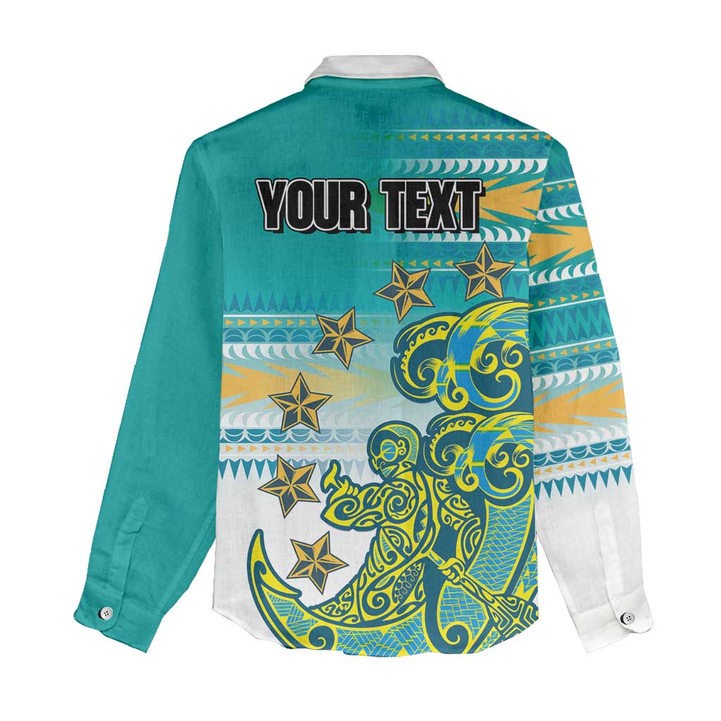 Personalised Cook Islands Va'a Race Women Casual Shirt Te Tatau Tattoos Sporty Style Turquoise Color - Polynesian Pride