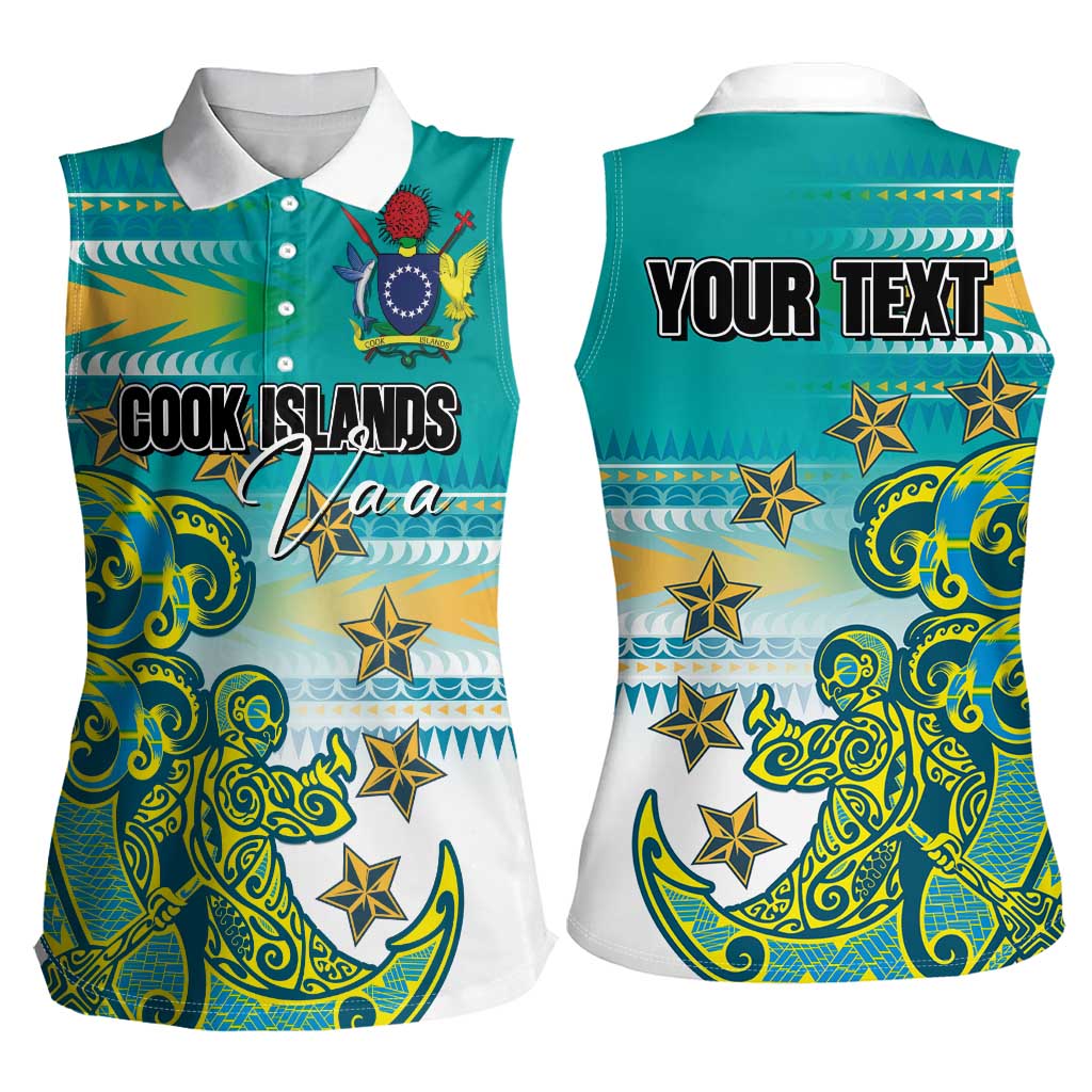 Personalised Cook Islands Va'a Race Women Sleeveless Polo Shirt Te Tatau Tattoos Sporty Style Turquoise Color - Polynesian Pride
