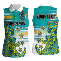 Personalised Cook Islands Va'a Race Women Sleeveless Polo Shirt Te Tatau Tattoos Sporty Style Turquoise Color - Polynesian Pride