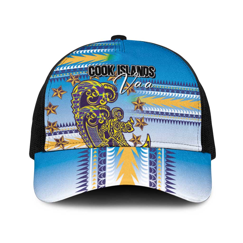 Cook Islands Va'a Race Baseball Net Cap Te Tatau Tattoos Sporty Style Glory Blue Color - Polynesian Pride