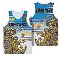 Personalised Cook Islands Va'a Race Basketball Jersey Te Tatau Tattoos Sporty Style Glory Blue Color - Polynesian Pride
