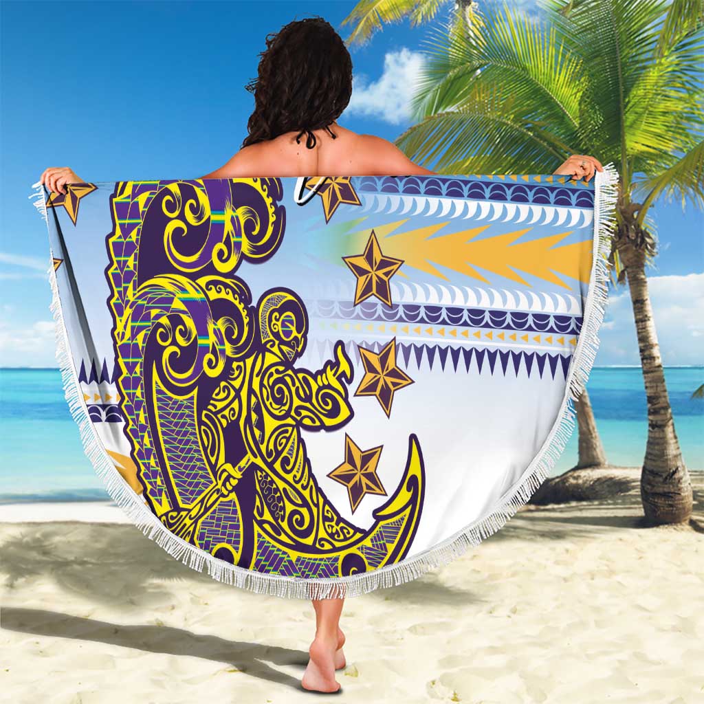 Cook Islands Va'a Race Beach Blanket Te Tatau Tattoos Sporty Style Glory Blue Color - Polynesian Pride
