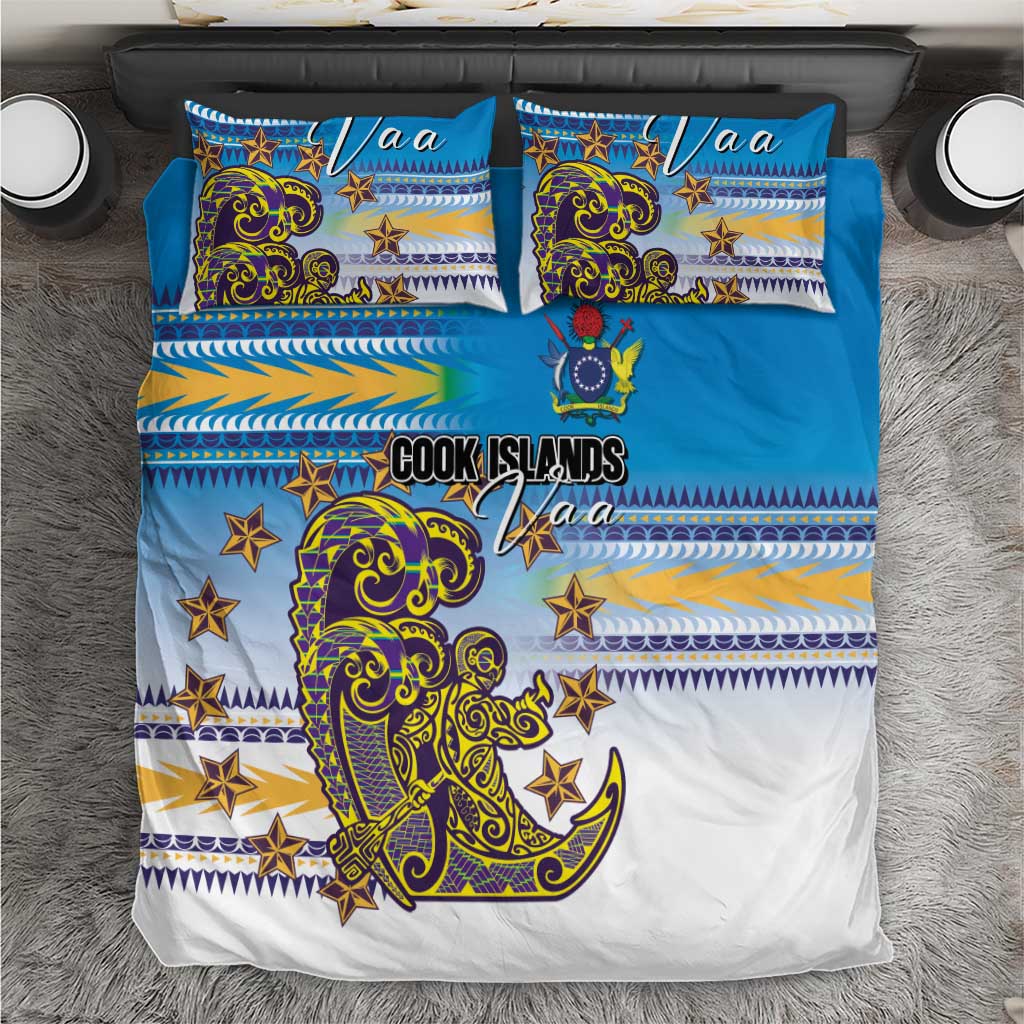 Cook Islands Va'a Race Bedding Set Te Tatau Tattoos Sporty Style Glory Blue Color - Polynesian Pride