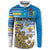 Personalised Cook Islands Va'a Race Button Sweatshirt Te Tatau Tattoos Sporty Style Glory Blue Color - Polynesian Pride