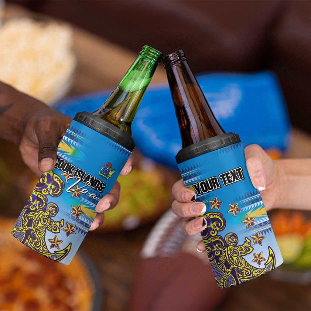 Personalised Cook Islands Va'a Race 4 in 1 Can Cooler Tumbler Te Tatau Tattoos Sporty Style Glory Blue Color - Polynesian Pride