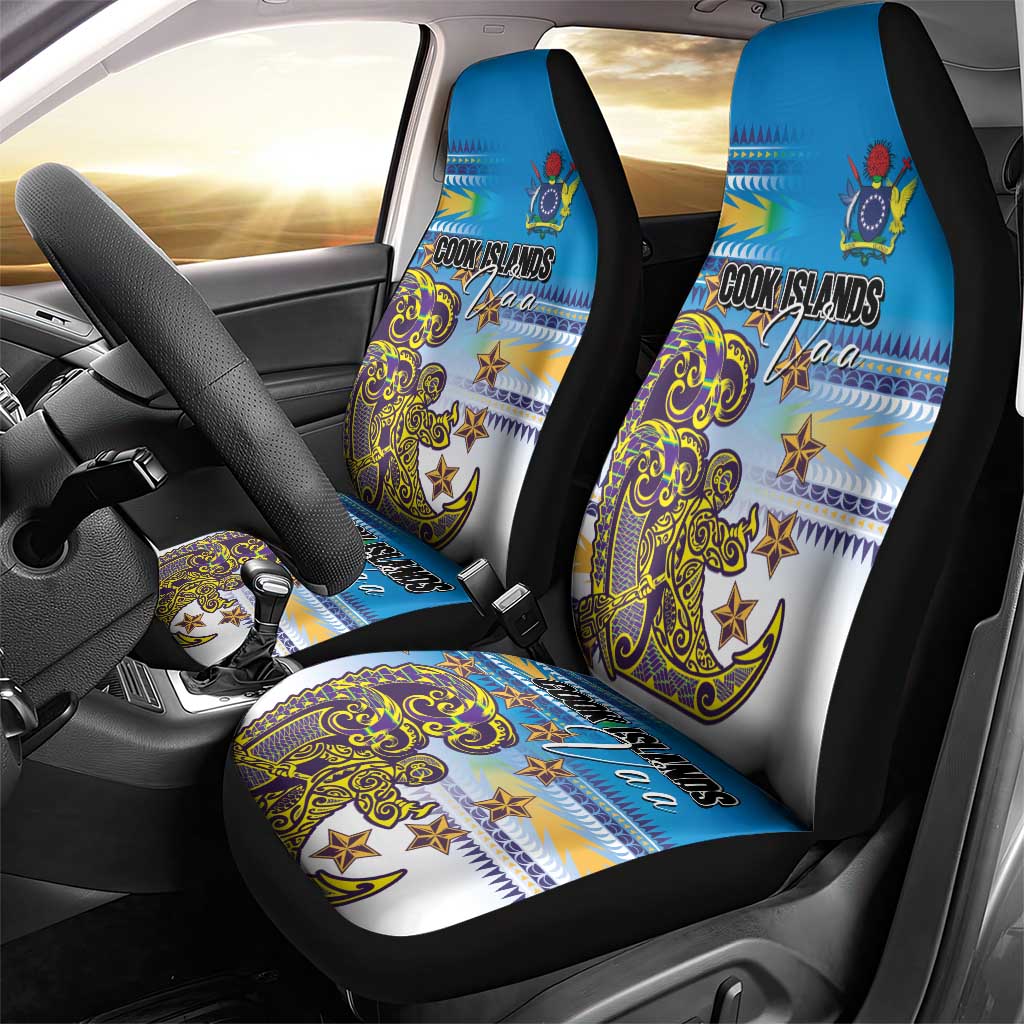 Cook Islands Va'a Race Car Seat Cover Te Tatau Tattoos Sporty Style Glory Blue Color - Polynesian Pride