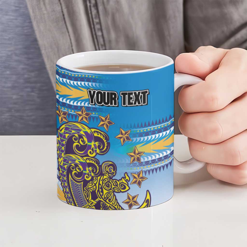 Personalised Cook Islands Va'a Race Ceramic Mug Te Tatau Tattoos Sporty Style Glory Blue Color - Polynesian Pride