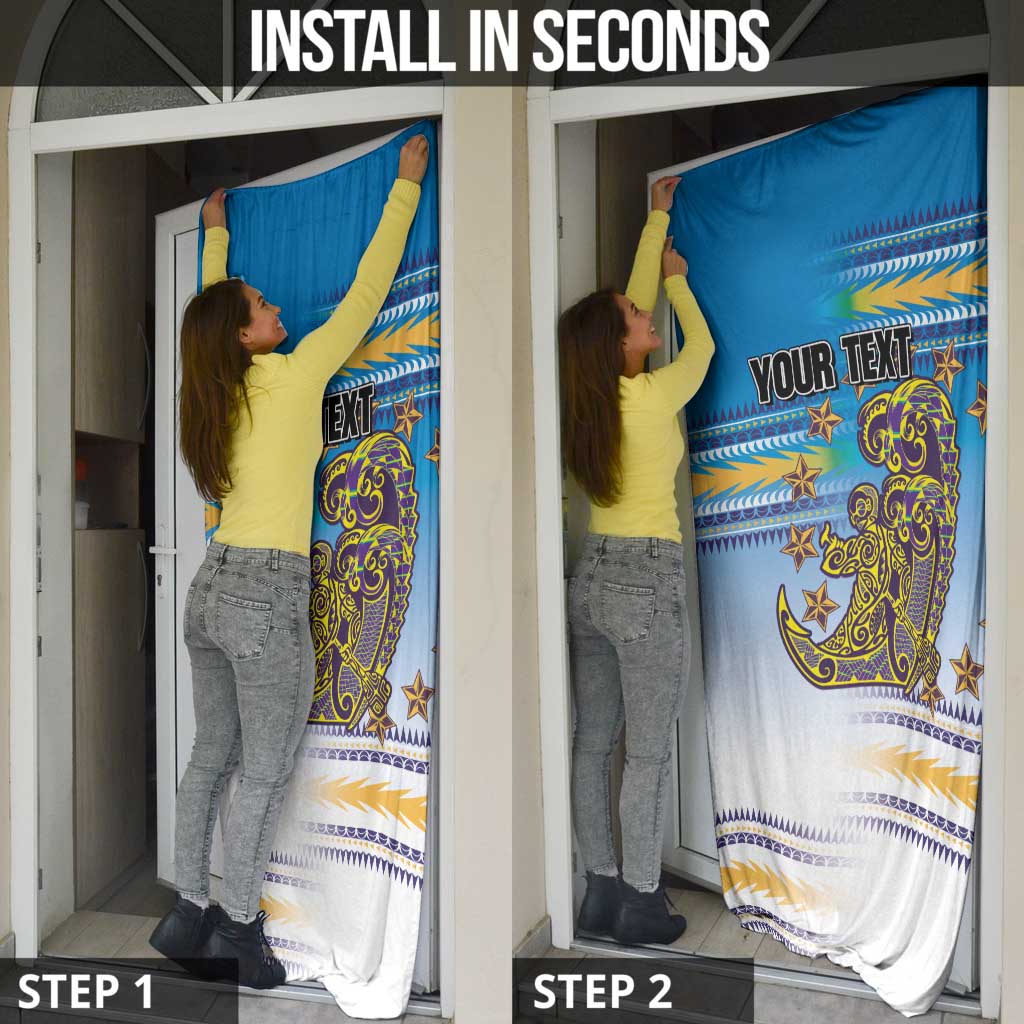 Personalised Cook Islands Va'a Race Door Cover Te Tatau Tattoos Sporty Style Glory Blue Color - Polynesian Pride