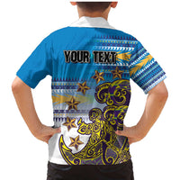 Personalised Cook Islands Va'a Race Family Matching Mermaid Dress and Hawaiian Shirt Te Tatau Tattoos Sporty Style Glory Blue Color - Polynesian Pride