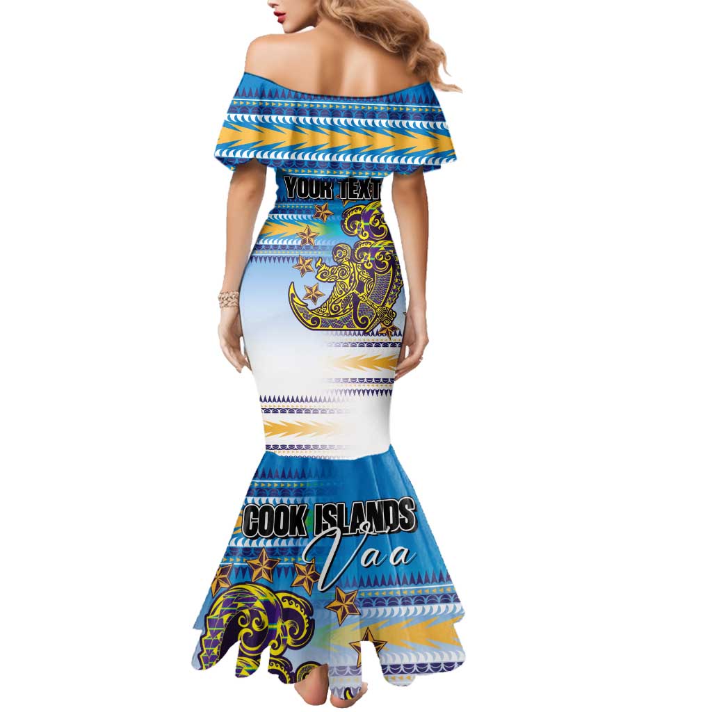 Personalised Cook Islands Va'a Race Family Matching Mermaid Dress and Hawaiian Shirt Te Tatau Tattoos Sporty Style Glory Blue Color - Polynesian Pride