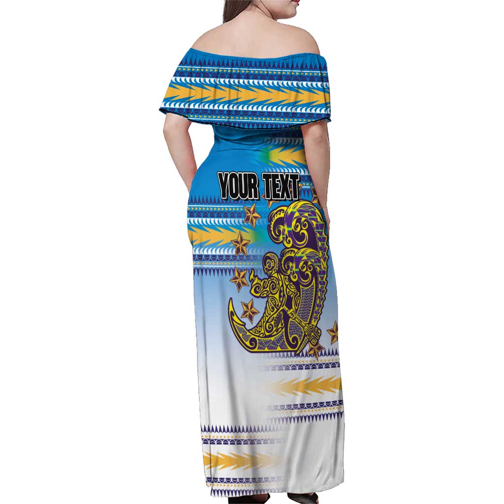 Personalised Cook Islands Va'a Race Family Matching Off Shoulder Maxi Dress and Hawaiian Shirt Te Tatau Tattoos Sporty Style Glory Blue Color - Polynesian Pride