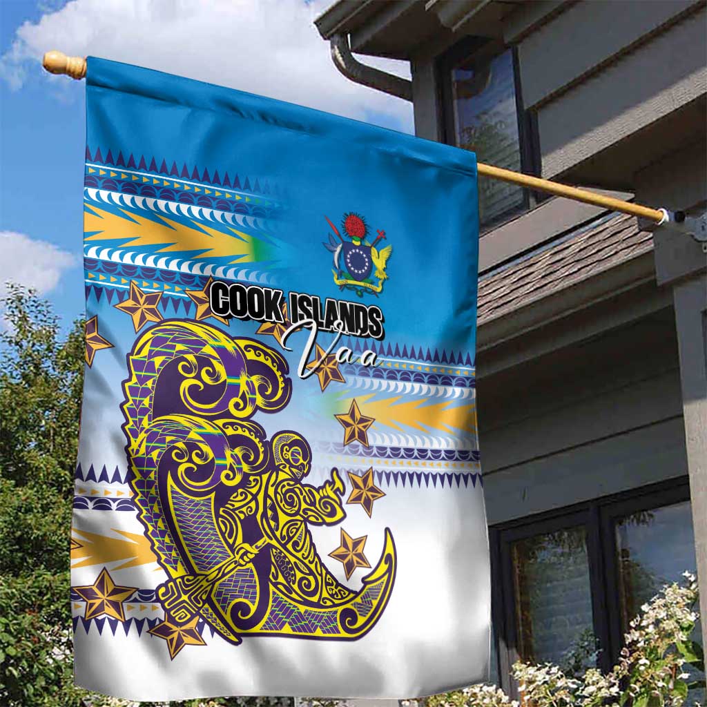 Cook Islands Va'a Race Garden Flag Te Tatau Tattoos Sporty Style Glory Blue Color - Polynesian Pride