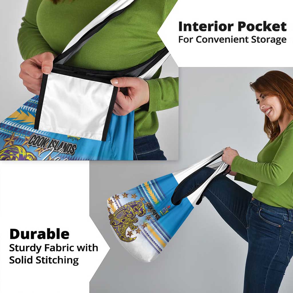 Cook Islands Va'a Race Grocery Bag Te Tatau Tattoos Sporty Style Glory Blue Color - Polynesian Pride