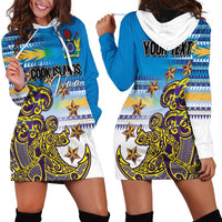Personalised Cook Islands Va'a Race Hoodie Dress Te Tatau Tattoos Sporty Style Glory Blue Color - Polynesian Pride