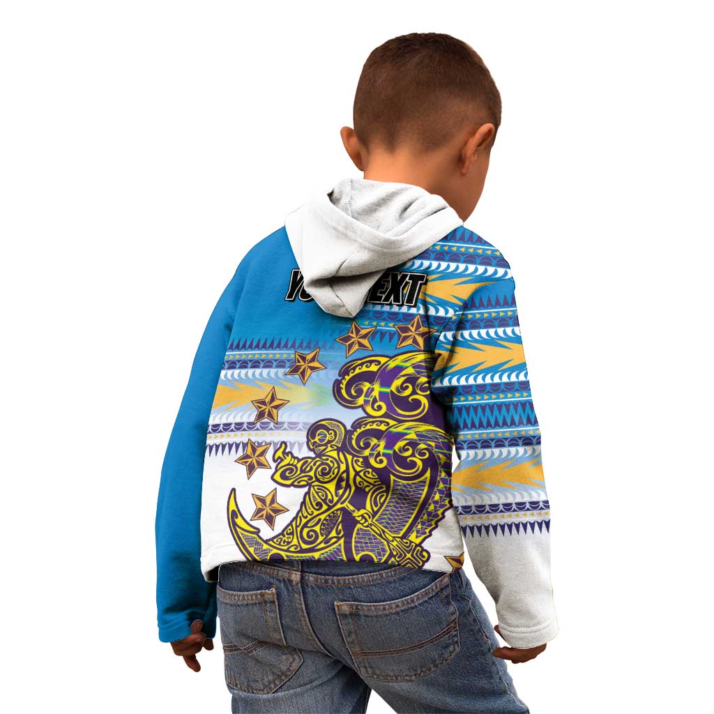 Personalised Cook Islands Va'a Race Kid Hoodie Te Tatau Tattoos Sporty Style Glory Blue Color - Polynesian Pride