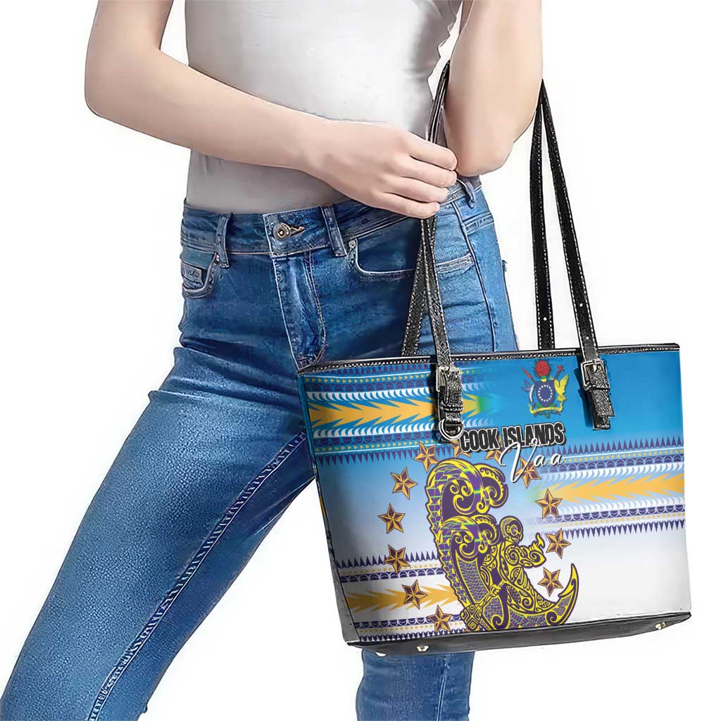 Cook Islands Va'a Race Leather Tote Bag Te Tatau Tattoos Sporty Style Glory Blue Color - Polynesian Pride