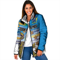Personalised Cook Islands Va'a Race Padded Jacket Te Tatau Tattoos Sporty Style Glory Blue Color - Polynesian Pride