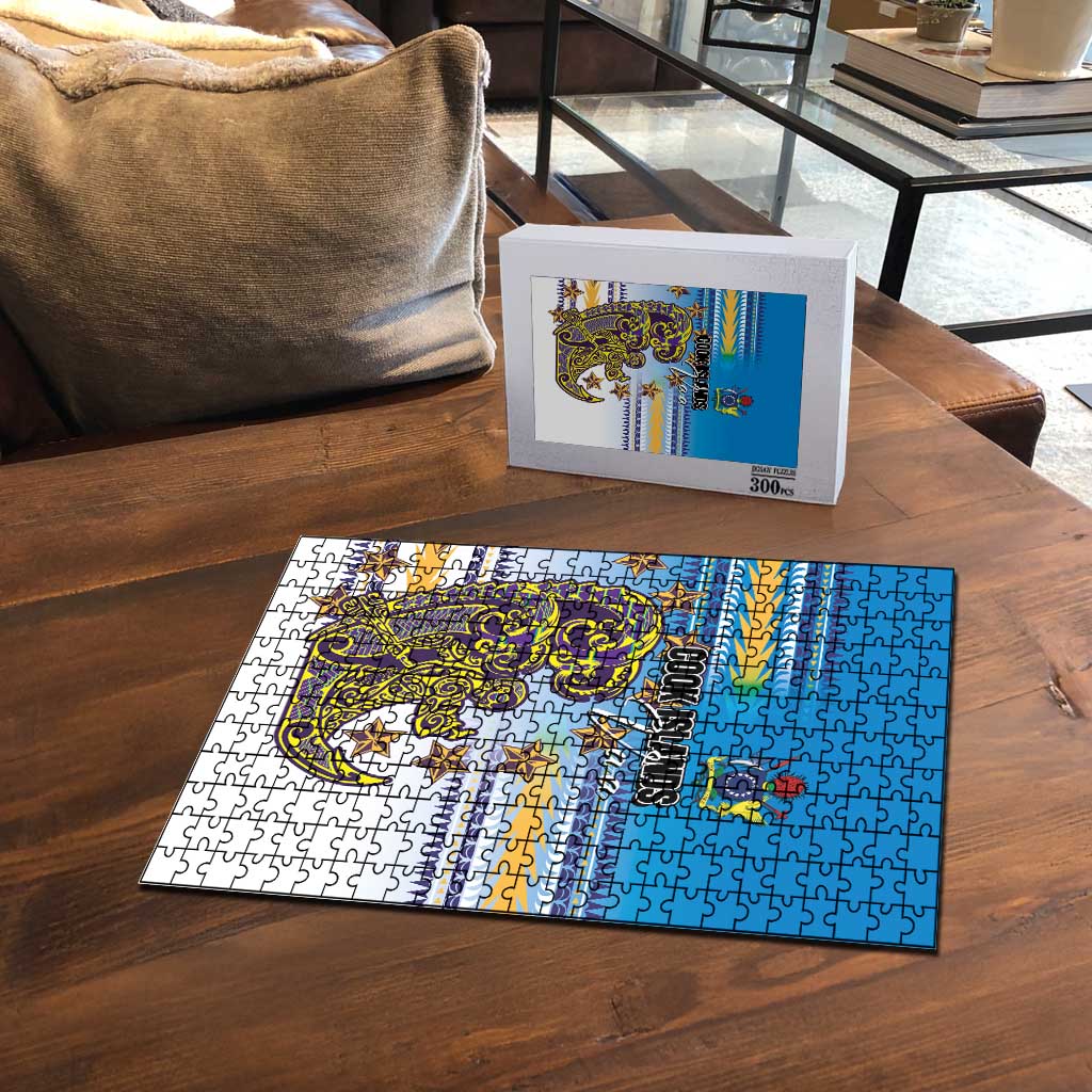 Cook Islands Va'a Race Puzzle Te Tatau Tattoos Sporty Style Glory Blue Color - Polynesian Pride