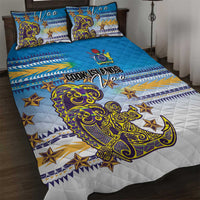 Cook Islands Va'a Race Quilt Bed Set Te Tatau Tattoos Sporty Style Glory Blue Color - Polynesian Pride
