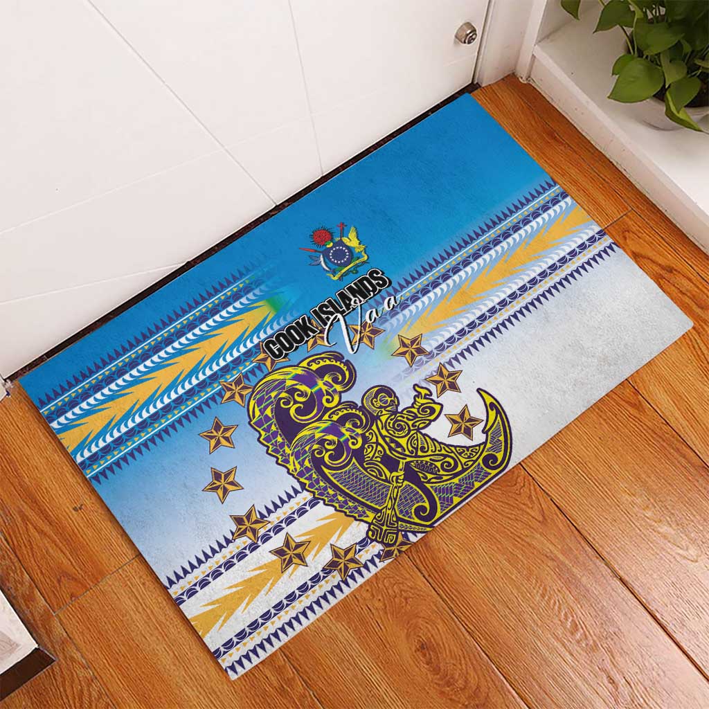Cook Islands Va'a Race Rubber Doormat Te Tatau Tattoos Sporty Style Glory Blue Color - Polynesian Pride