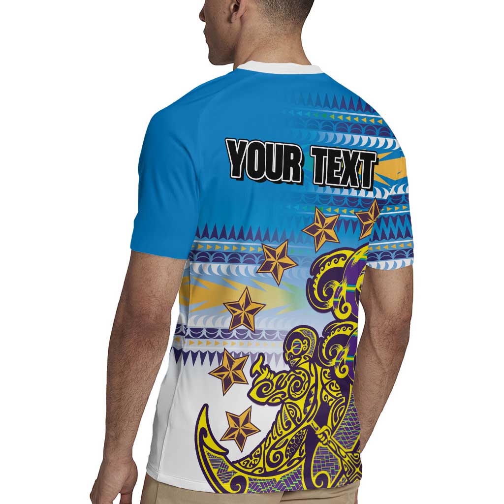 Personalised Cook Islands Va'a Race Rugby Jersey Te Tatau Tattoos Sporty Style Glory Blue Color - Polynesian Pride