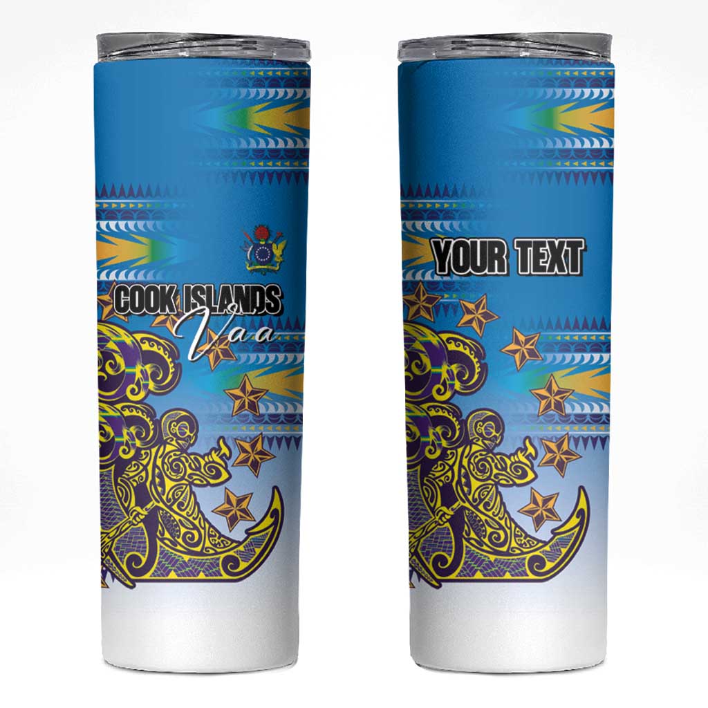 Personalised Cook Islands Va'a Race Skinny Tumbler Te Tatau Tattoos Sporty Style Glory Blue Color - Polynesian Pride