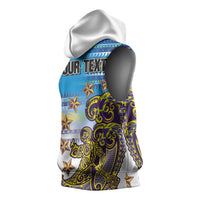 Personalised Cook Islands Va'a Race Sleeveless Hoodie Te Tatau Tattoos Sporty Style Glory Blue Color - Polynesian Pride