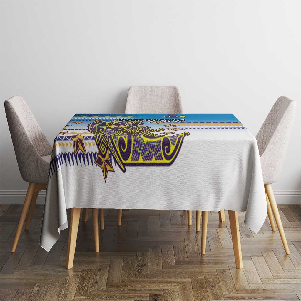 Cook Islands Va'a Race Tablecloth Te Tatau Tattoos Sporty Style Glory Blue Color - Polynesian Pride
