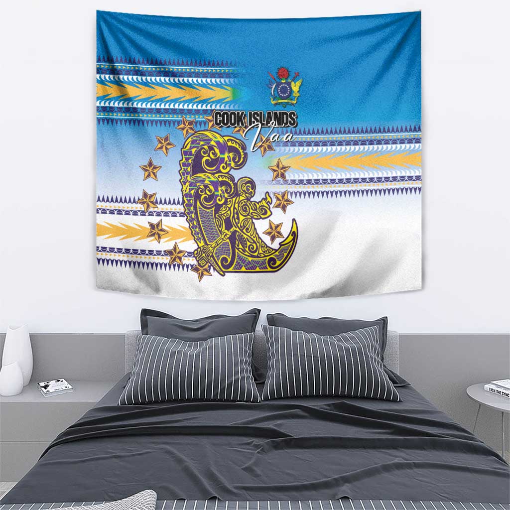 Cook Islands Va'a Race Tapestry Te Tatau Tattoos Sporty Style Glory Blue Color - Polynesian Pride
