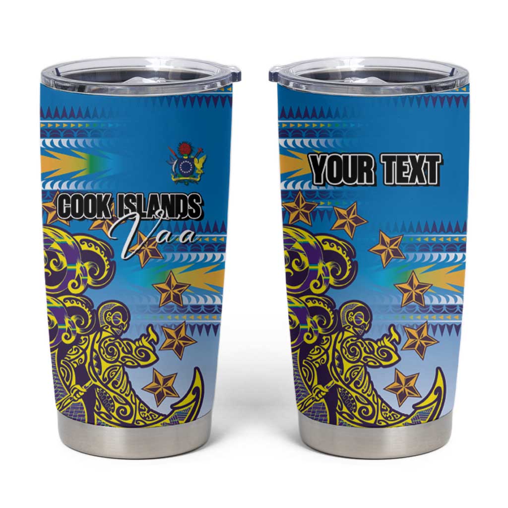 Personalised Cook Islands Va'a Race Tumbler Cup Te Tatau Tattoos Sporty Style Glory Blue Color - Polynesian Pride