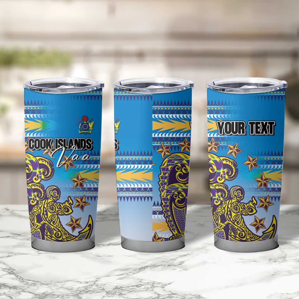 Personalised Cook Islands Va'a Race Tumbler Cup Te Tatau Tattoos Sporty Style Glory Blue Color - Polynesian Pride