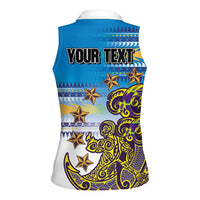 Personalised Cook Islands Va'a Race Women Sleeveless Polo Shirt Te Tatau Tattoos Sporty Style Glory Blue Color - Polynesian Pride