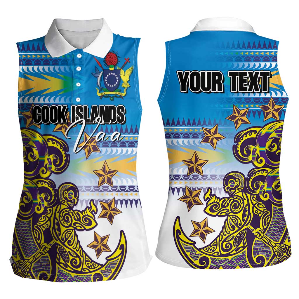 Personalised Cook Islands Va'a Race Women Sleeveless Polo Shirt Te Tatau Tattoos Sporty Style Glory Blue Color - Polynesian Pride