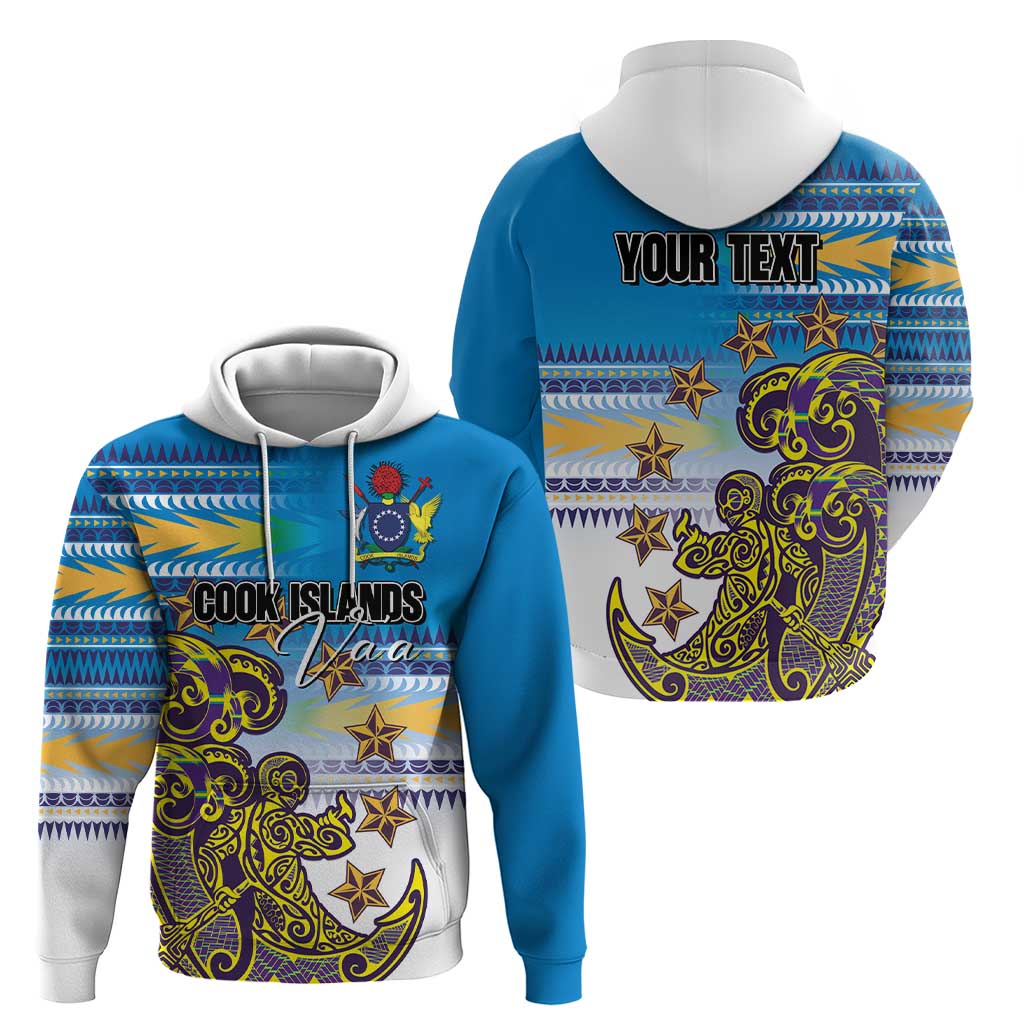 Personalised Cook Islands Va'a Race Zip Hoodie Te Tatau Tattoos Sporty Style Glory Blue Color - Polynesian Pride