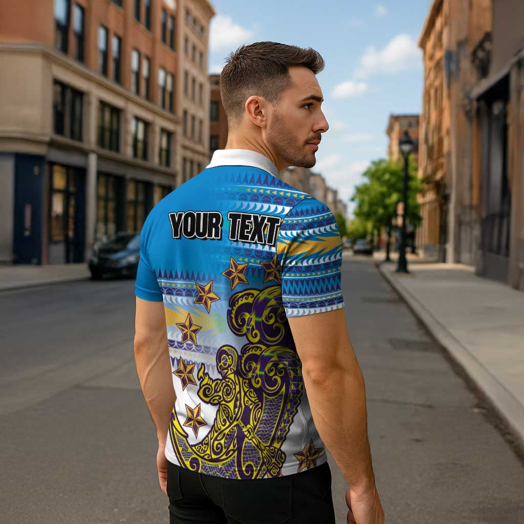 Personalised Cook Islands Va'a Race Zipper Polo Shirt Te Tatau Tattoos Sporty Style Glory Blue Color - Polynesian Pride