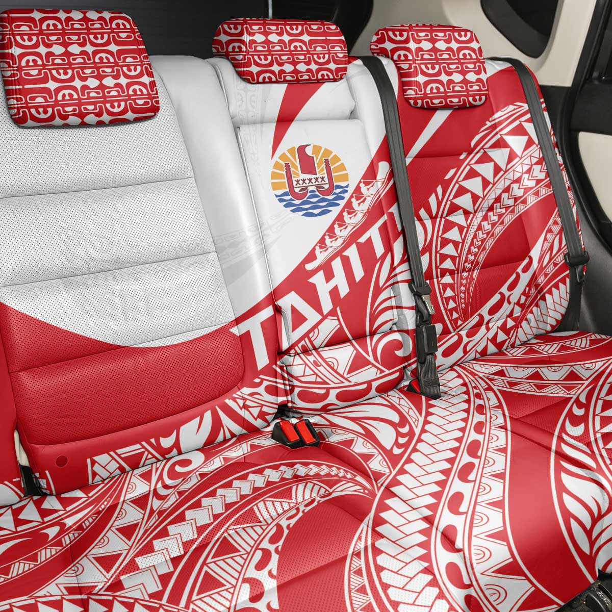 Tahiti Va'a Race Back Car Seat Cover Polynesian Tattoos Sporty Style - Polynesian Pride
