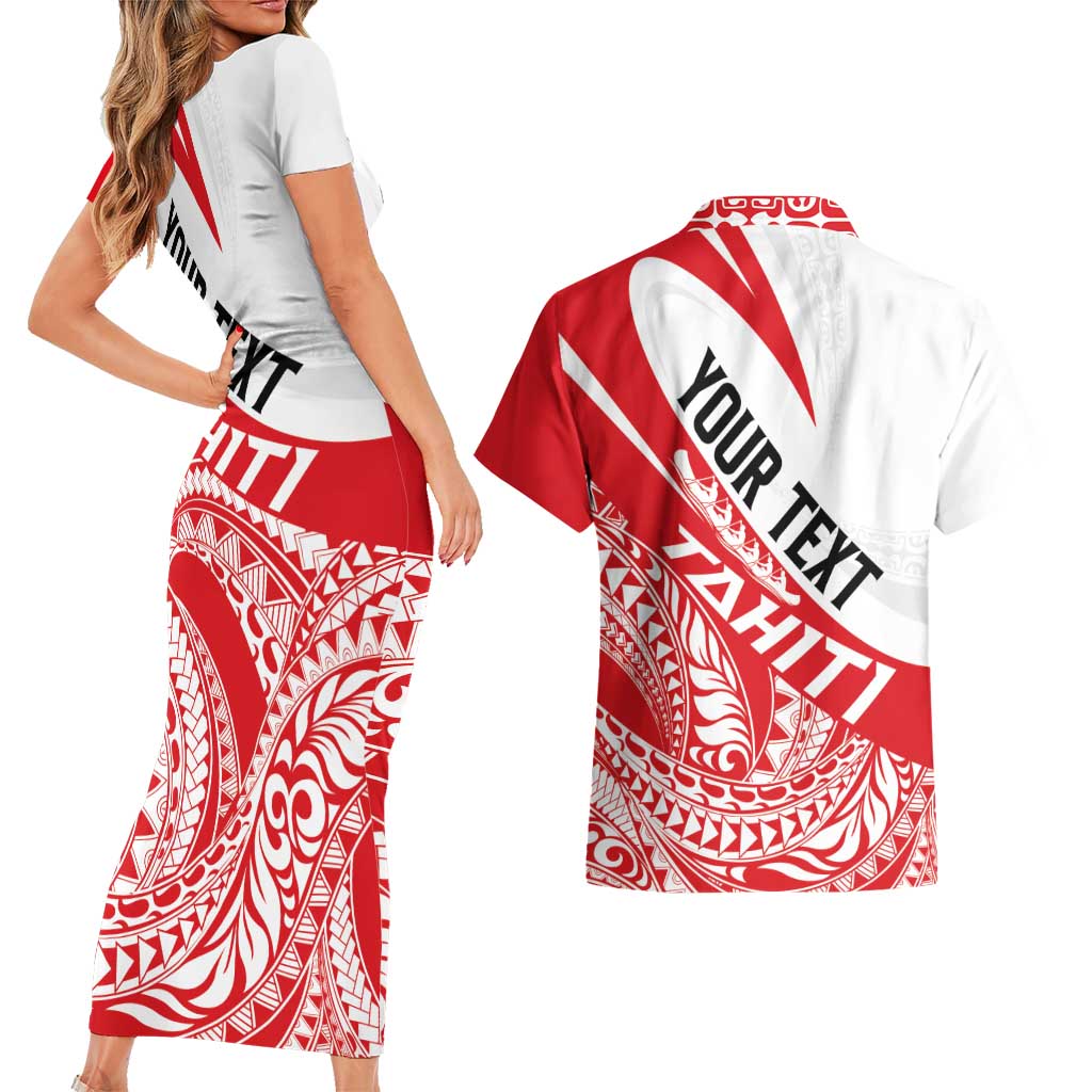 Personalised Tahiti Va'a Race Couples Matching Short Sleeve Bodycon Dress and Hawaiian Shirt Polynesian Tattoos Sporty Style - Polynesian Pride