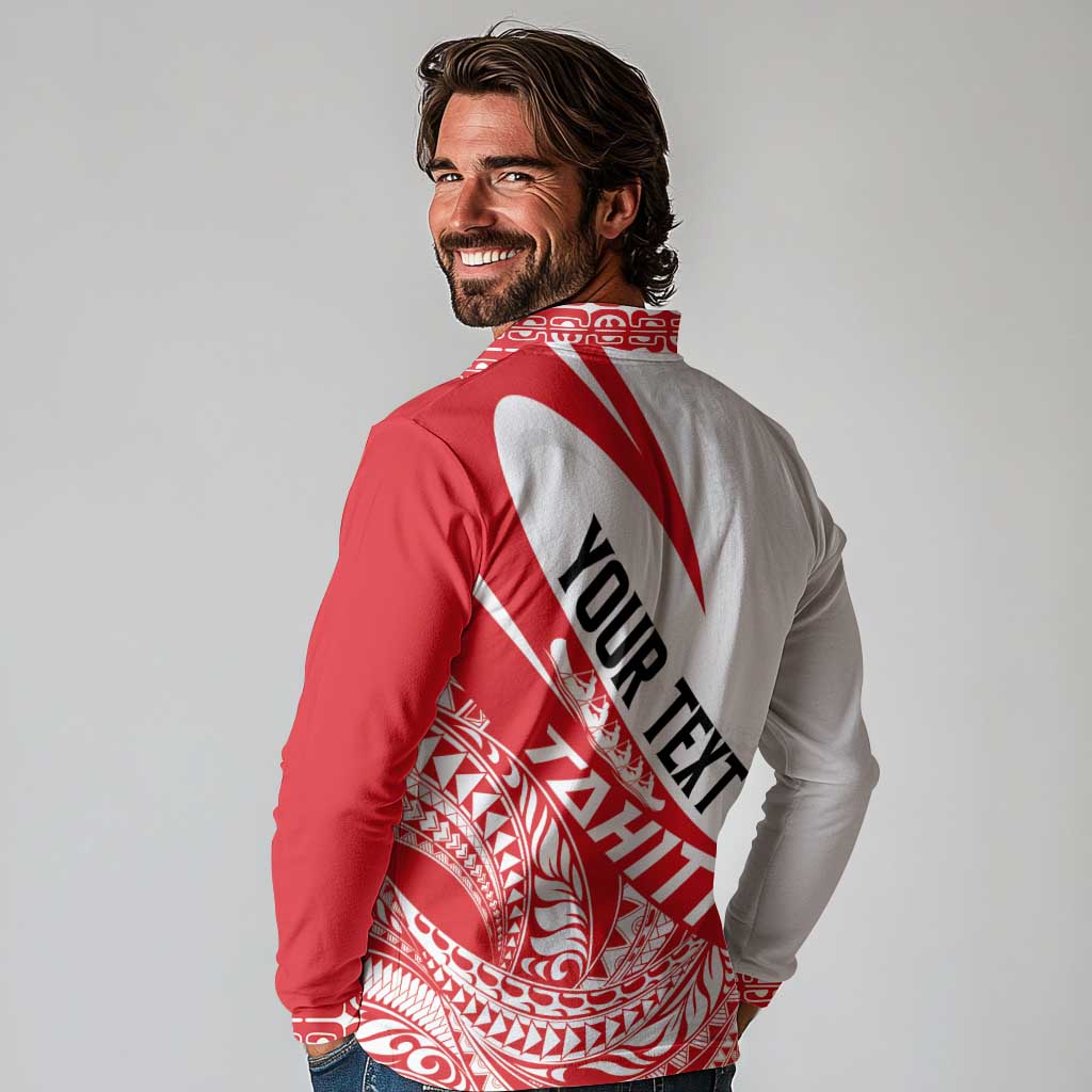 Personalised Tahiti Va'a Race Long Sleeve Polo Shirt Polynesian Tattoos Sporty Style - Polynesian Pride
