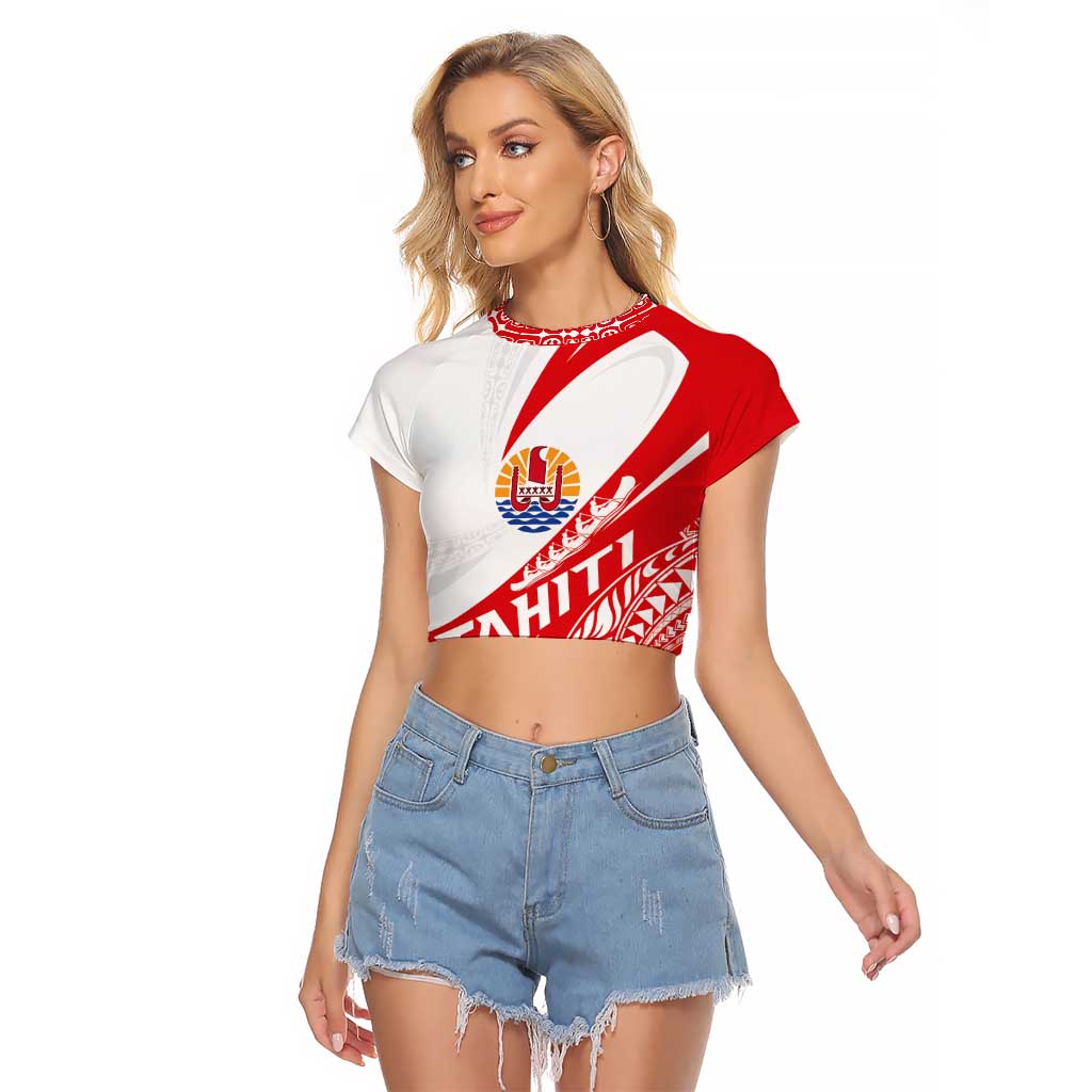 Personalised Tahiti Va'a Race Raglan Cropped T Shirt Polynesian Tattoos Sporty Style - Polynesian Pride
